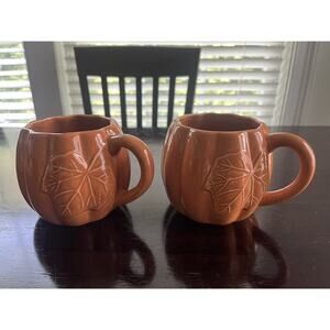 Indigo Pumpkin Mugs Set of 2 Orange New